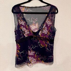 Y2k Vintage Elie Tahari Purple Floral Sheer Blouse
